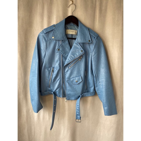 Zara Pale Blue Faux Leather Jacket - Picture 6 of 10